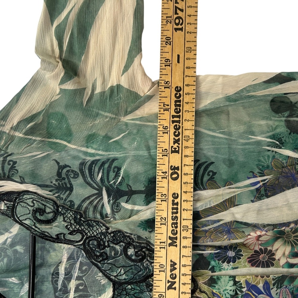 Fairy Sheer Embroidered Lace Floral Top S‎ Green Flowy Chiffon Romantic Boho - Picture 4 of 7